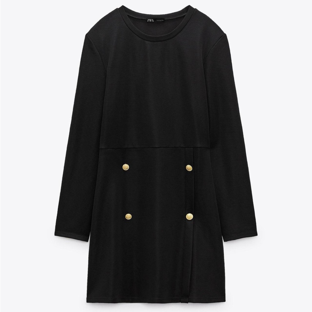 ZARA BUTTONED OTTOMAN KNIT DRESS Size Small Black